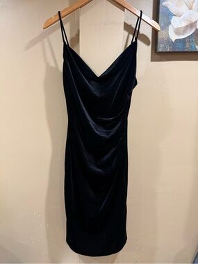 Laundry by Shelli Segal Black Velvet Cowl Neck Slip Dress